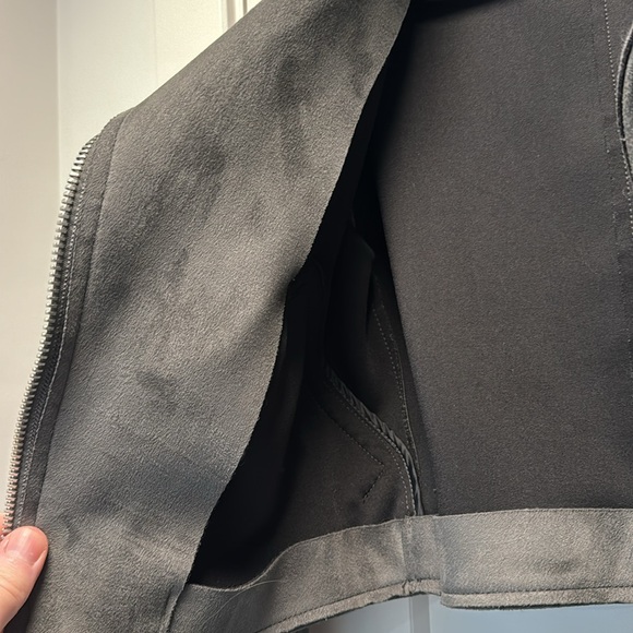 Zara Basic Outerwear Ladies Medium Grey Faux Suede Moto Biker Belted - Picture 3 of 6